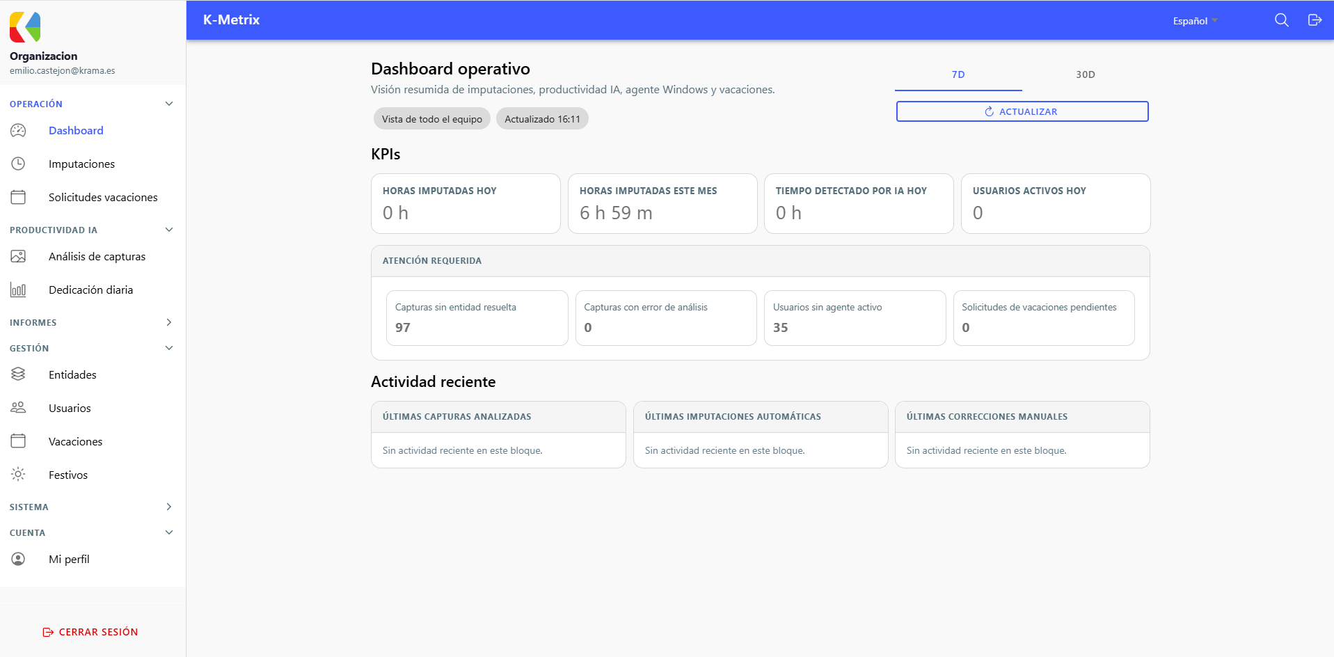 Dashboard operativo de K-Metrix